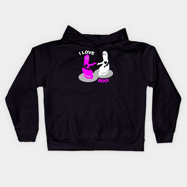 I love BOO Pink Footprint ghost Kids Hoodie by mailboxdisco